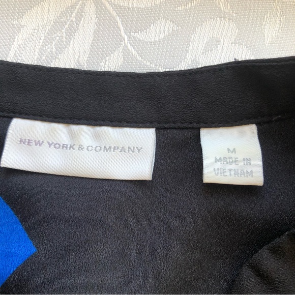 New York & Company Women’s Blue/Black Blouse Size M V-Neck Long Sleeves Shirt - Picture 6 of 16